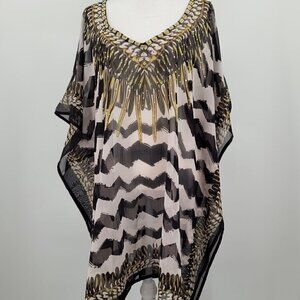 Aqua Blue V Neck Printed Short Caftan /Cover Up